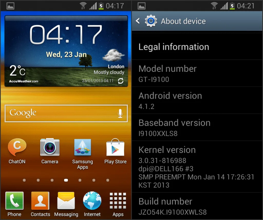 Galaxy S2 I9100 I9100XWLS8 4.1.2 İspanya Resmi Kies Sürümü